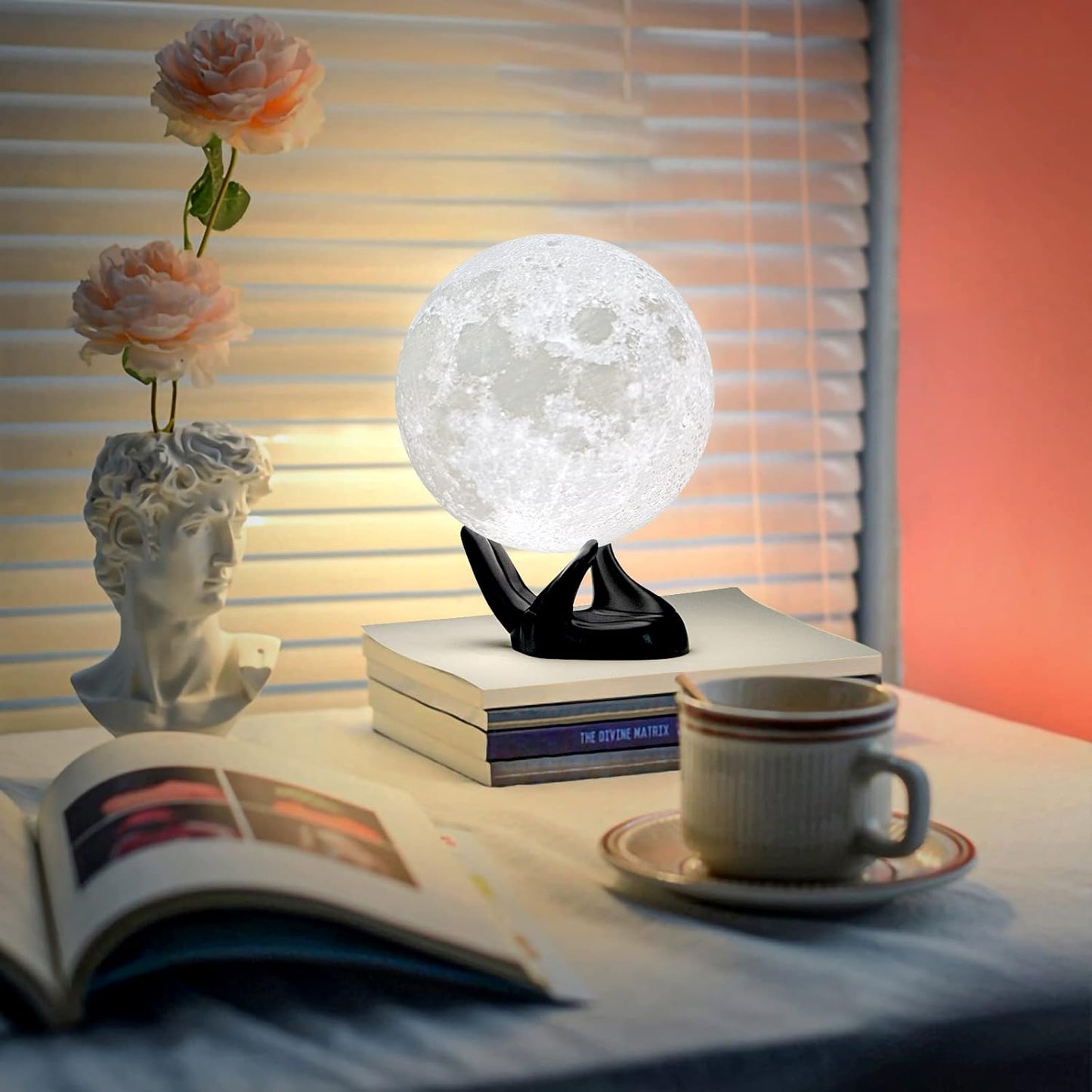 BRIGHTWORLD 5.9-Inch 3D Moon Lamp - 16 Color Night Light with Remote/Touch Control, Perfect Birthday & Mother's Day Gift for All Ages (USB Rechargeable, Black Hand Stand)