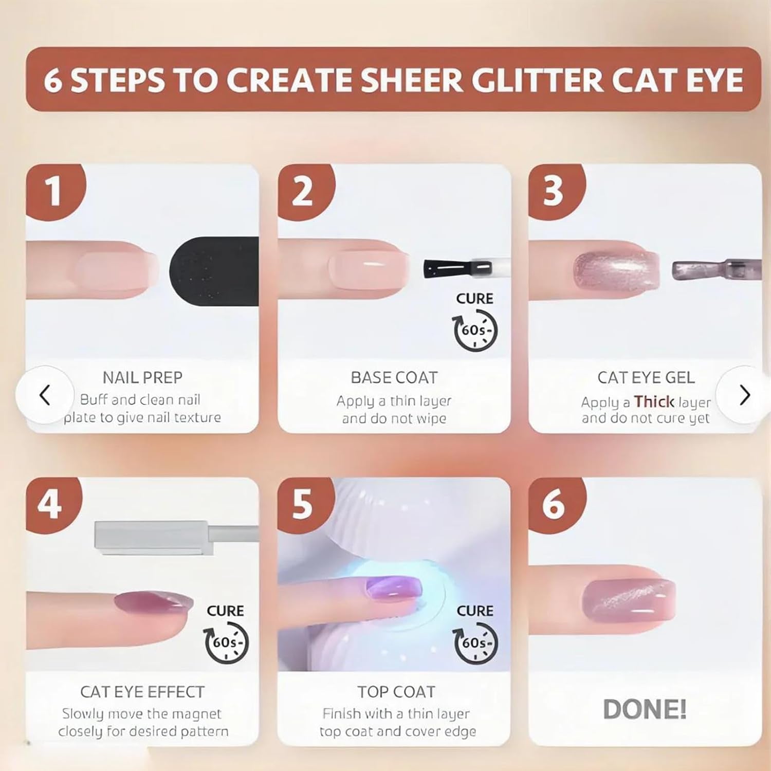Gold Cat Eye Gel Nail Polish - Magnetic Glitter, Long Wear Shiny Reflective for Women, UV Gel Design, 10ML