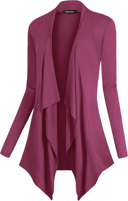 Chic Urban Coco Women's Drape Front Cardigan - Long Sleeve with Irregular Hem