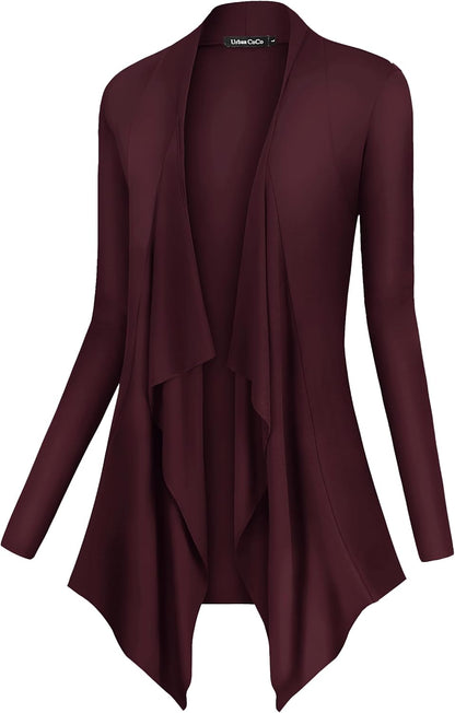 Chic Urban Coco Women's Drape Front Cardigan - Long Sleeve with Irregular Hem