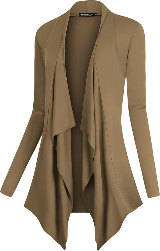 Chic Urban Coco Women's Drape Front Cardigan - Long Sleeve with Irregular Hem