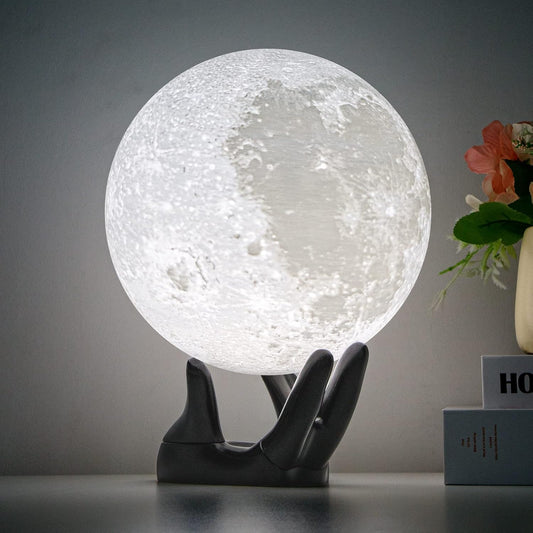 BRIGHTWORLD 5.9-Inch 3D Moon Lamp - 16 Color Night Light with Remote/Touch Control, Perfect Birthday & Mother's Day Gift for All Ages (USB Rechargeable, Black Hand Stand)