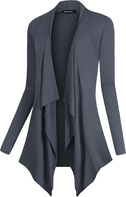 Chic Urban Coco Women's Drape Front Cardigan - Long Sleeve with Irregular Hem