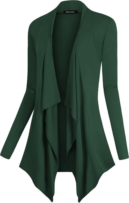 Chic Urban Coco Women's Drape Front Cardigan - Long Sleeve with Irregular Hem