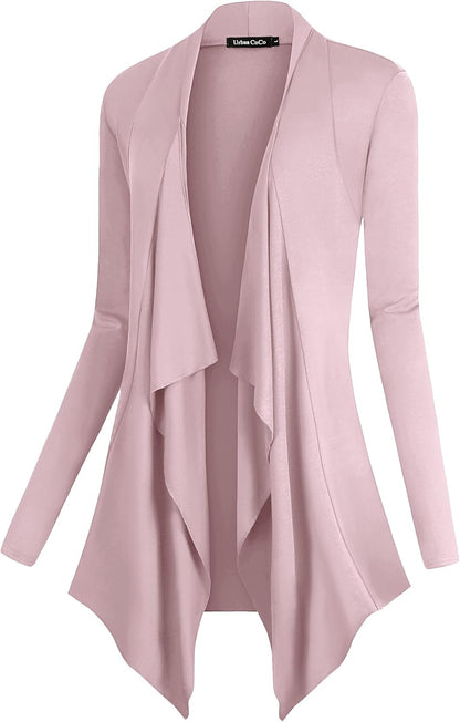 Chic Urban Coco Women's Drape Front Cardigan - Long Sleeve with Irregular Hem