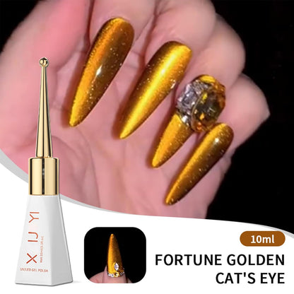 Gold Cat Eye Gel Nail Polish - Magnetic Glitter, Long Wear Shiny Reflective for Women, UV Gel Design, 10ML