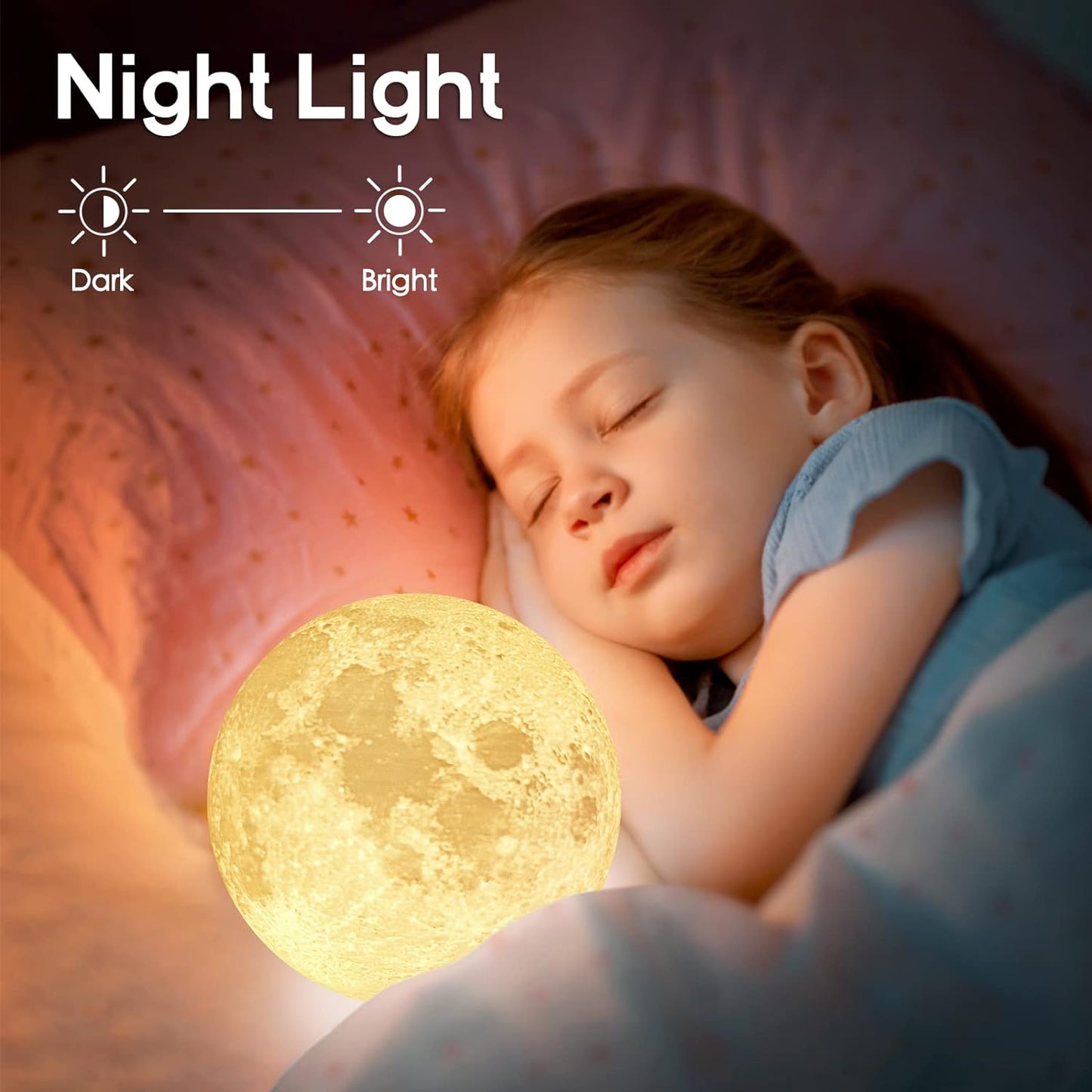 BRIGHTWORLD 5.9-Inch 3D Moon Lamp - 16 Color Night Light with Remote/Touch Control, Perfect Birthday & Mother's Day Gift for All Ages (USB Rechargeable, Black Hand Stand)