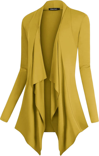 Chic Urban Coco Women's Drape Front Cardigan - Long Sleeve with Irregular Hem