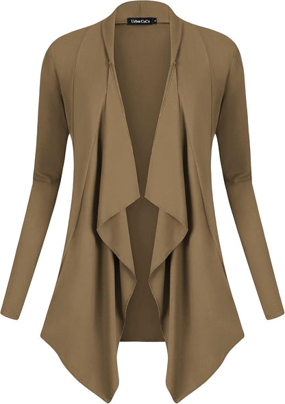Chic Urban Coco Women's Drape Front Cardigan - Long Sleeve with Irregular Hem