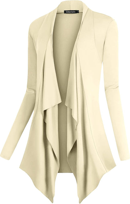 Chic Urban Coco Women's Drape Front Cardigan - Long Sleeve with Irregular Hem
