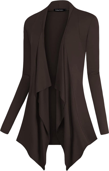 Chic Urban Coco Women's Drape Front Cardigan - Long Sleeve with Irregular Hem