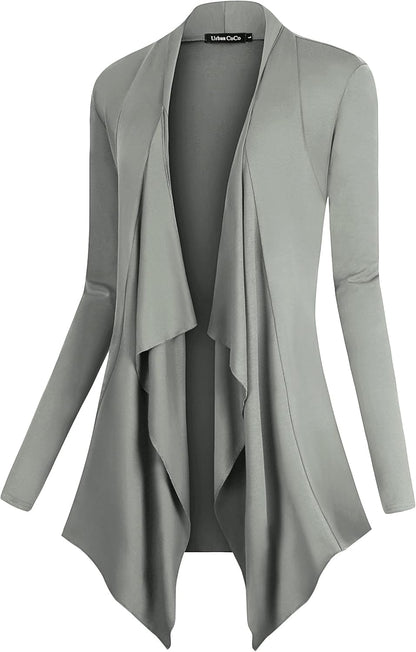 Chic Urban Coco Women's Drape Front Cardigan - Long Sleeve with Irregular Hem
