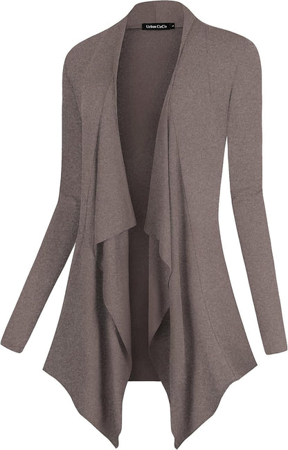 Chic Urban Coco Women's Drape Front Cardigan - Long Sleeve with Irregular Hem